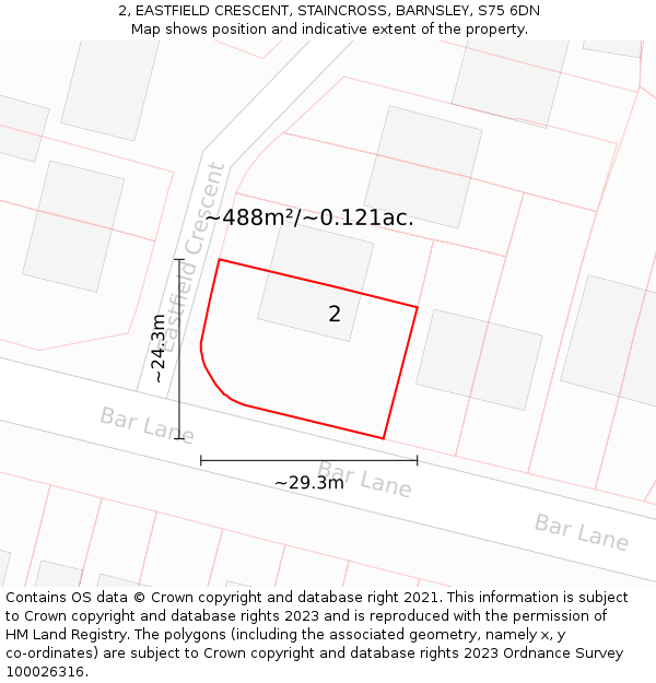 2, EASTFIELD CRESCENT, STAINCROSS, BARNSLEY, S75 6DN: Plot and title map