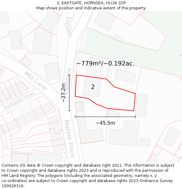 2, EASTGATE, HORNSEA, HU18 1DP: Plot and title map