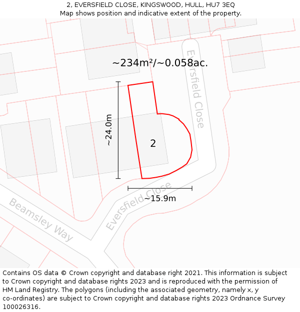 2, EVERSFIELD CLOSE, KINGSWOOD, HULL, HU7 3EQ: Plot and title map