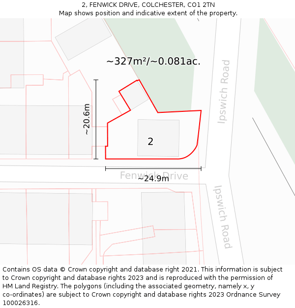 2, FENWICK DRIVE, COLCHESTER, CO1 2TN: Plot and title map