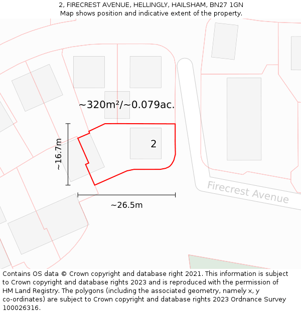 2, FIRECREST AVENUE, HELLINGLY, HAILSHAM, BN27 1GN: Plot and title map