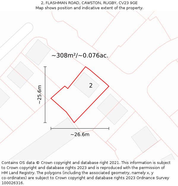 2, FLASHMAN ROAD, CAWSTON, RUGBY, CV23 9GE: Plot and title map