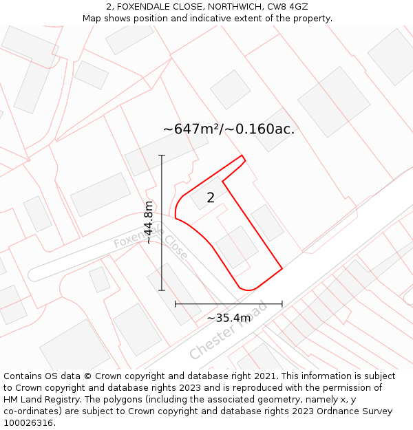 2, FOXENDALE CLOSE, NORTHWICH, CW8 4GZ: Plot and title map