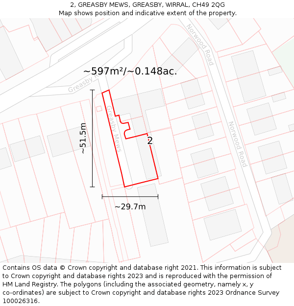 2, GREASBY MEWS, GREASBY, WIRRAL, CH49 2QG: Plot and title map