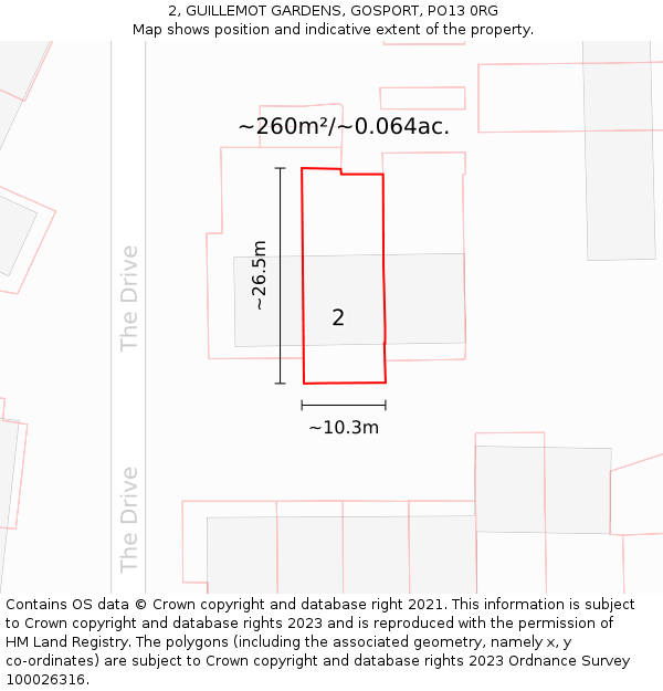 2, GUILLEMOT GARDENS, GOSPORT, PO13 0RG: Plot and title map