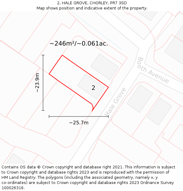 2, HALE GROVE, CHORLEY, PR7 3SD: Plot and title map