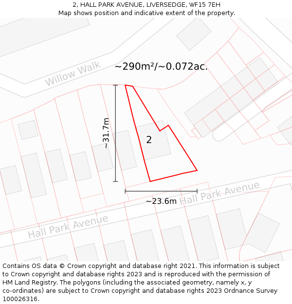 2, HALL PARK AVENUE, LIVERSEDGE, WF15 7EH: Plot and title map