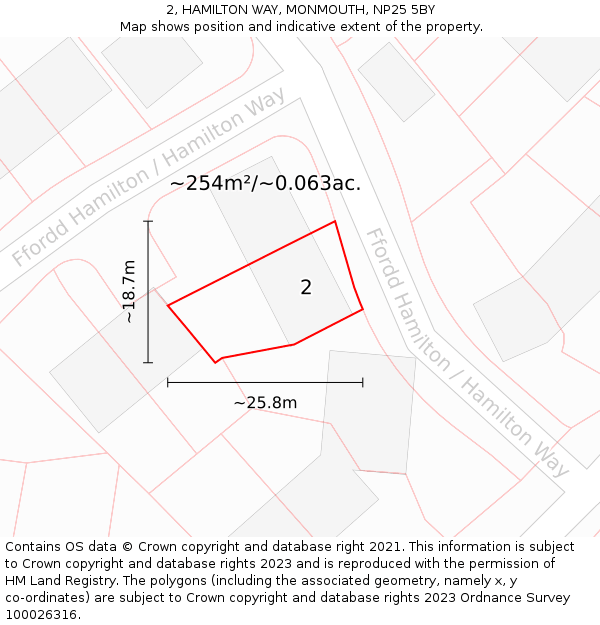 2, HAMILTON WAY, MONMOUTH, NP25 5BY: Plot and title map