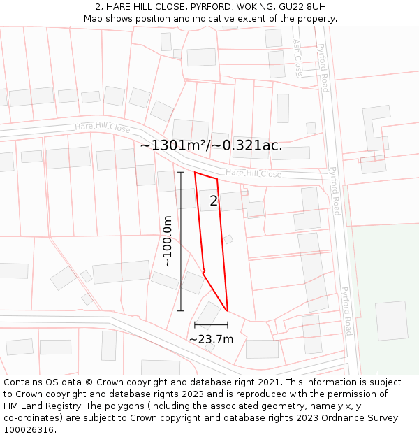 2, HARE HILL CLOSE, PYRFORD, WOKING, GU22 8UH: Plot and title map