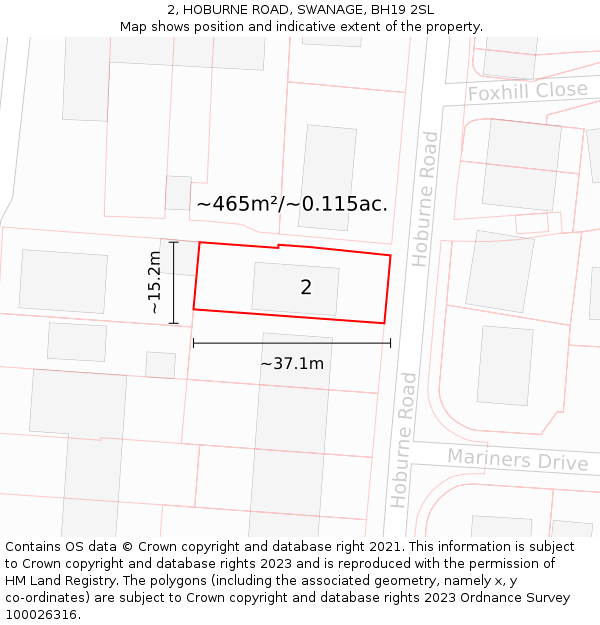 2, HOBURNE ROAD, SWANAGE, BH19 2SL: Plot and title map