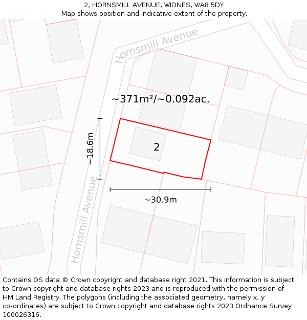 2, HORNSMILL AVENUE, WIDNES, WA8 5DY: Plot and title map