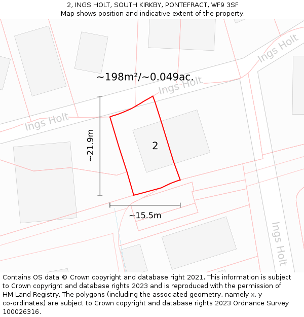 2, INGS HOLT, SOUTH KIRKBY, PONTEFRACT, WF9 3SF: Plot and title map