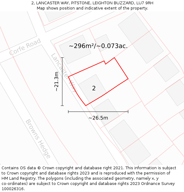 2, LANCASTER WAY, PITSTONE, LEIGHTON BUZZARD, LU7 9RH: Plot and title map