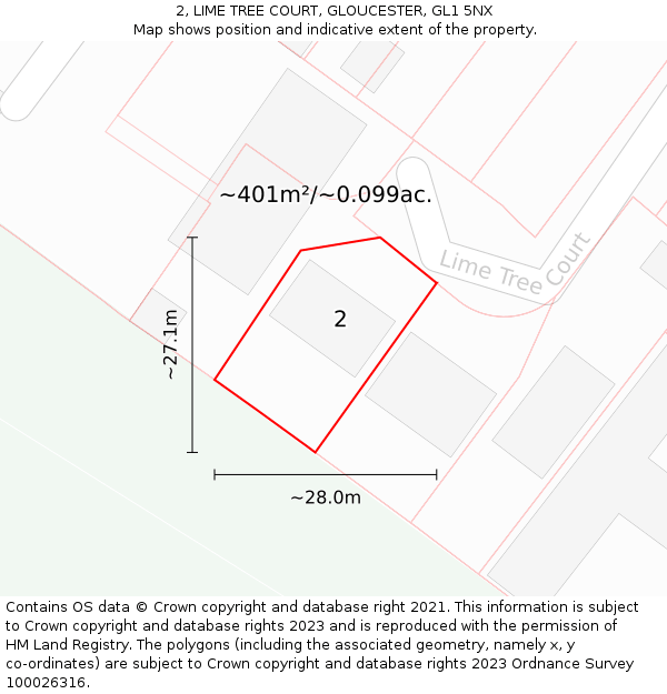 2, LIME TREE COURT, GLOUCESTER, GL1 5NX: Plot and title map