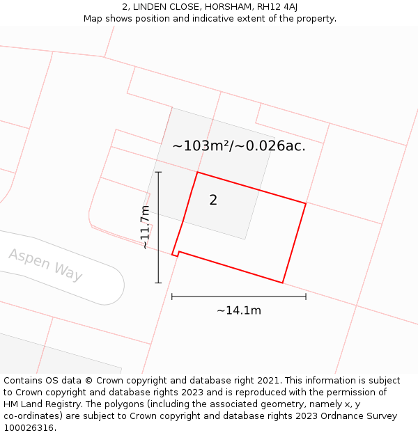 2, LINDEN CLOSE, HORSHAM, RH12 4AJ: Plot and title map