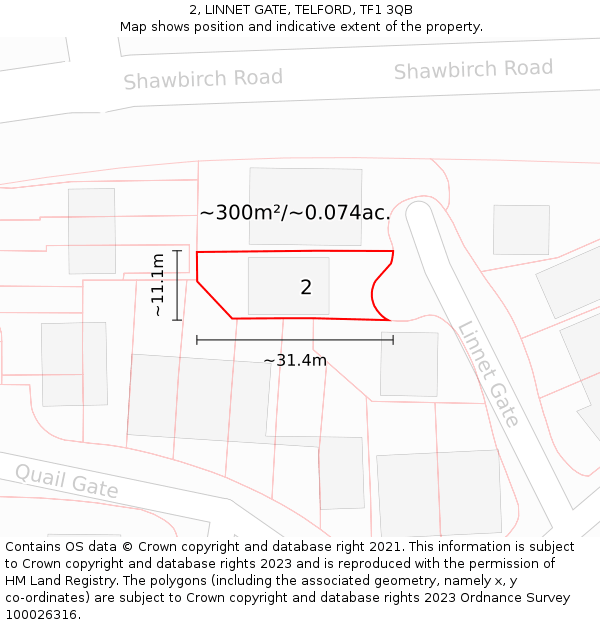 2, LINNET GATE, TELFORD, TF1 3QB: Plot and title map