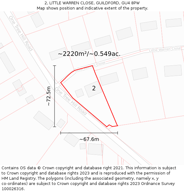 2, LITTLE WARREN CLOSE, GUILDFORD, GU4 8PW: Plot and title map