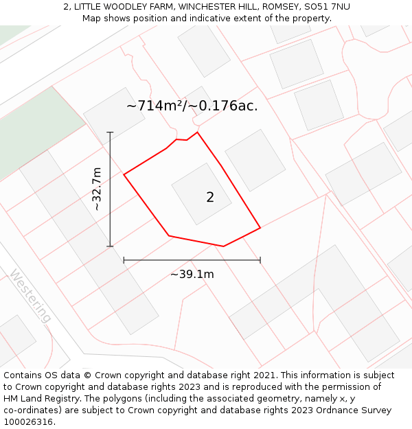 2, LITTLE WOODLEY FARM, WINCHESTER HILL, ROMSEY, SO51 7NU: Plot and title map