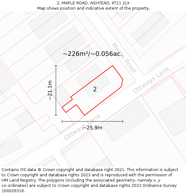 2, MAPLE ROAD, ASHTEAD, KT21 2LX: Plot and title map