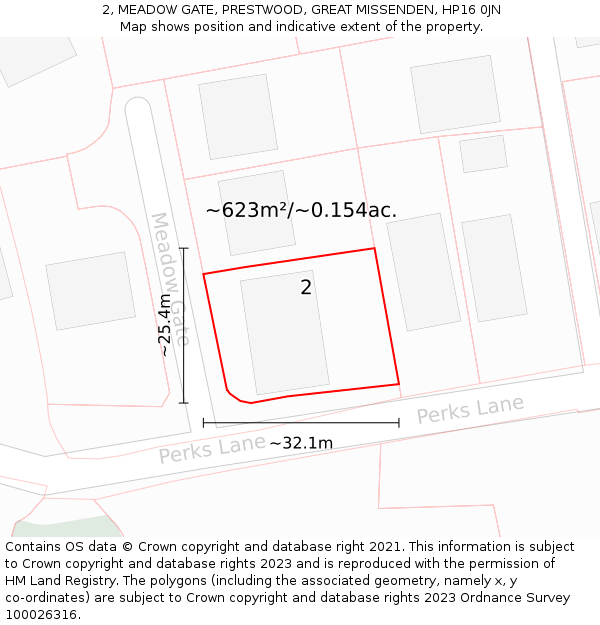 2, MEADOW GATE, PRESTWOOD, GREAT MISSENDEN, HP16 0JN: Plot and title map