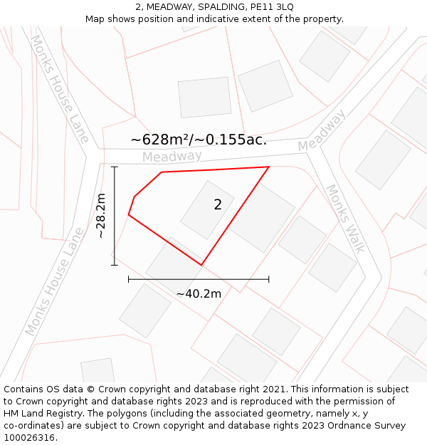 2, MEADWAY, SPALDING, PE11 3LQ: Plot and title map