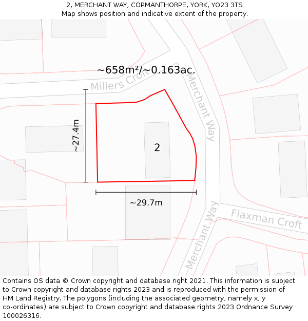 2, MERCHANT WAY, COPMANTHORPE, YORK, YO23 3TS: Plot and title map