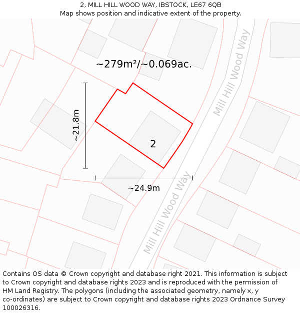 2, MILL HILL WOOD WAY, IBSTOCK, LE67 6QB: Plot and title map