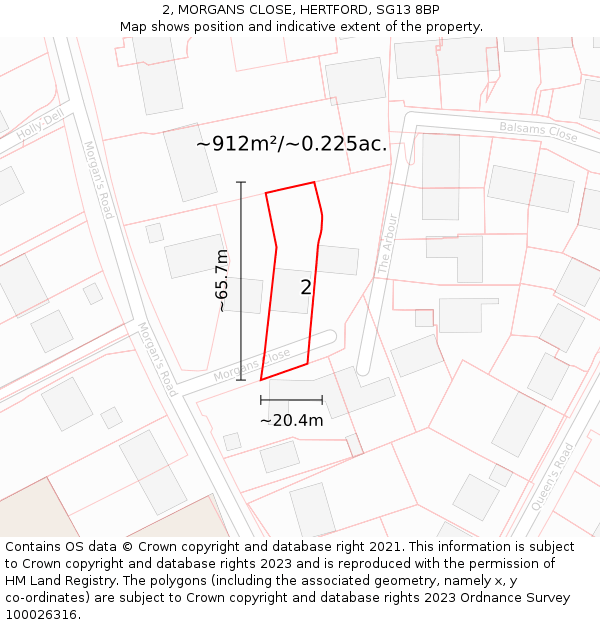 2, MORGANS CLOSE, HERTFORD, SG13 8BP: Plot and title map