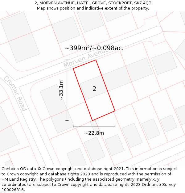 2, MORVEN AVENUE, HAZEL GROVE, STOCKPORT, SK7 4QB: Plot and title map