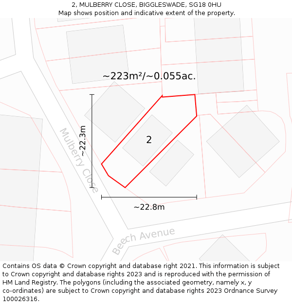 2, MULBERRY CLOSE, BIGGLESWADE, SG18 0HU: Plot and title map