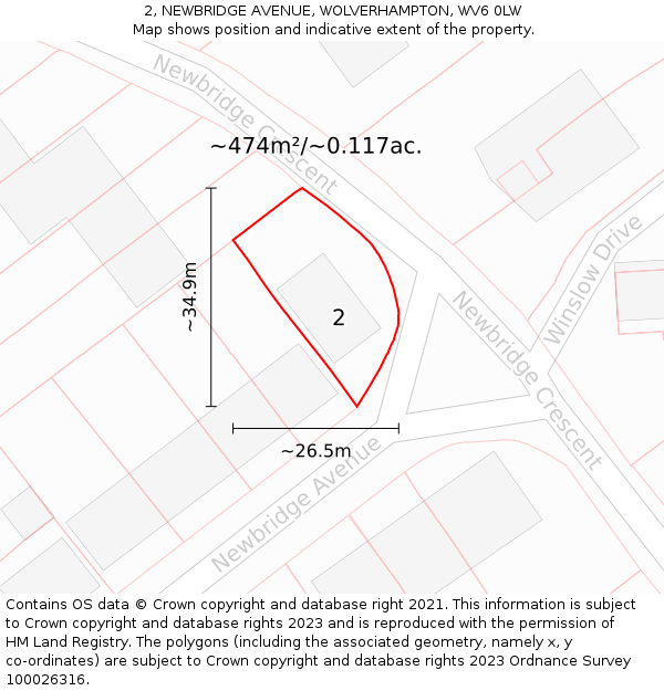 2, NEWBRIDGE AVENUE, WOLVERHAMPTON, WV6 0LW: Plot and title map