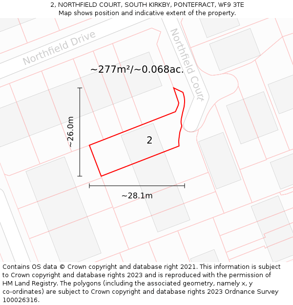 2, NORTHFIELD COURT, SOUTH KIRKBY, PONTEFRACT, WF9 3TE: Plot and title map