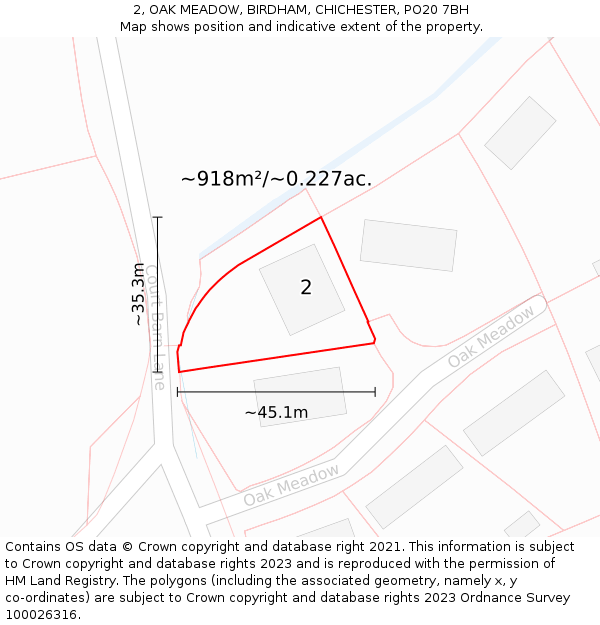 2, OAK MEADOW, BIRDHAM, CHICHESTER, PO20 7BH: Plot and title map