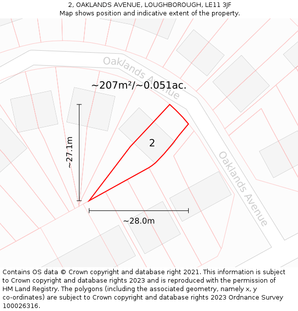 2, OAKLANDS AVENUE, LOUGHBOROUGH, LE11 3JF: Plot and title map