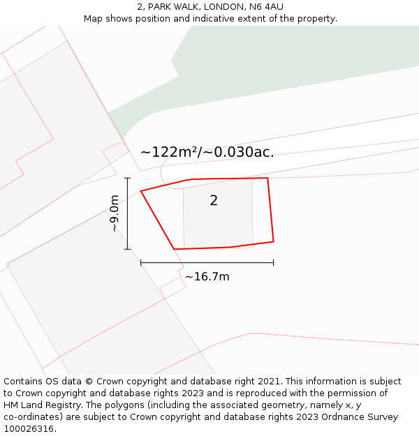 2, PARK WALK, LONDON, N6 4AU: Plot and title map