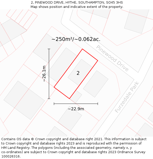 2, PINEWOOD DRIVE, HYTHE, SOUTHAMPTON, SO45 3HS: Plot and title map