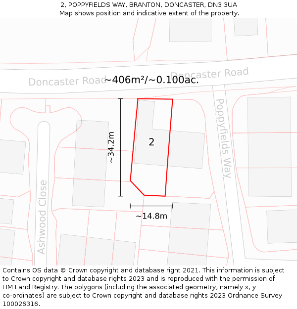 2, POPPYFIELDS WAY, BRANTON, DONCASTER, DN3 3UA: Plot and title map