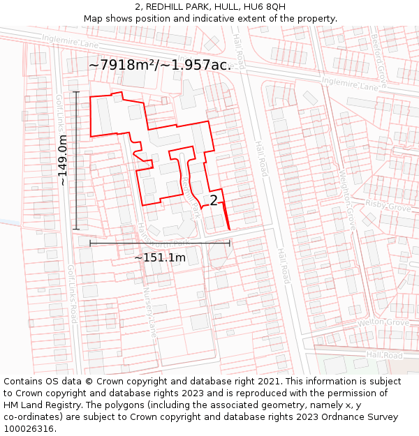 2, REDHILL PARK, HULL, HU6 8QH: Plot and title map