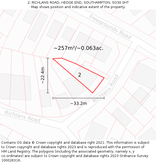 2, RICHLANS ROAD, HEDGE END, SOUTHAMPTON, SO30 0HT: Plot and title map