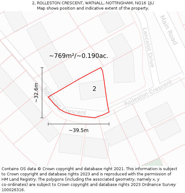 2, ROLLESTON CRESCENT, WATNALL, NOTTINGHAM, NG16 1JU: Plot and title map