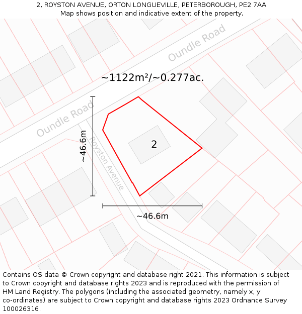 2, ROYSTON AVENUE, ORTON LONGUEVILLE, PETERBOROUGH, PE2 7AA: Plot and title map