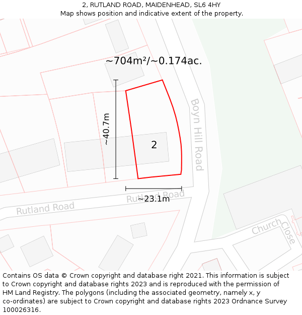 2, RUTLAND ROAD, MAIDENHEAD, SL6 4HY: Plot and title map