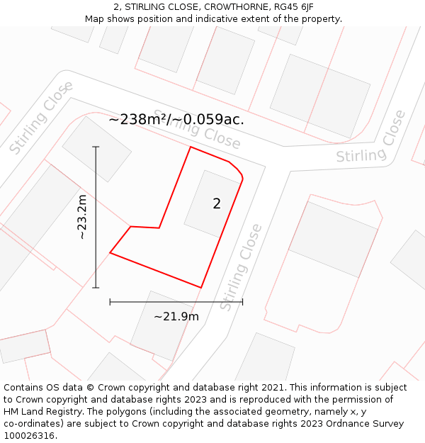 2, STIRLING CLOSE, CROWTHORNE, RG45 6JF: Plot and title map