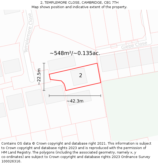 2, TEMPLEMORE CLOSE, CAMBRIDGE, CB1 7TH: Plot and title map