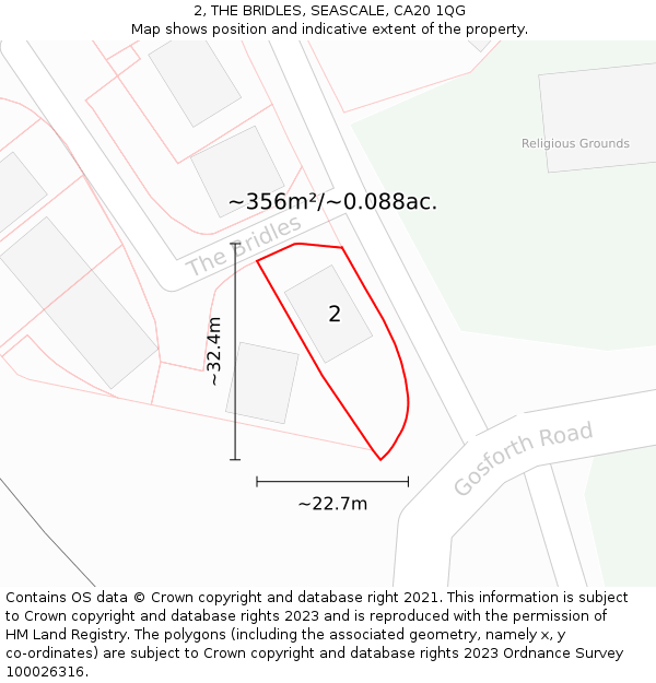 2, THE BRIDLES, SEASCALE, CA20 1QG: Plot and title map