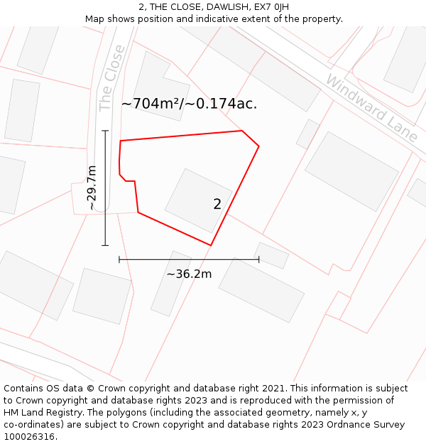 2, THE CLOSE, DAWLISH, EX7 0JH: Plot and title map