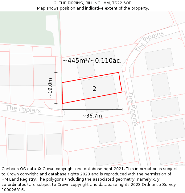 2, THE PIPPINS, BILLINGHAM, TS22 5QB: Plot and title map