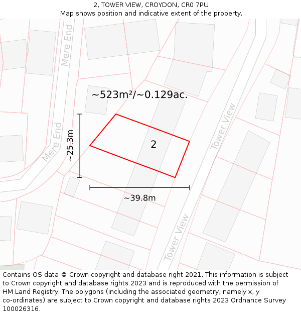 2, TOWER VIEW, CROYDON, CR0 7PU: Plot and title map