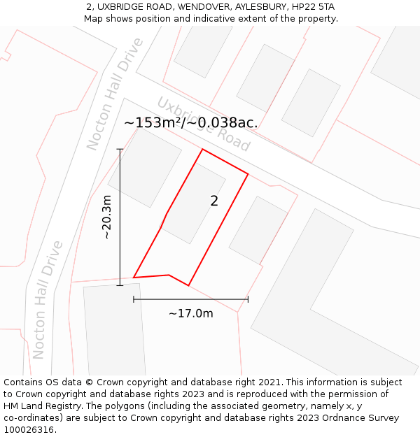 2, UXBRIDGE ROAD, WENDOVER, AYLESBURY, HP22 5TA: Plot and title map