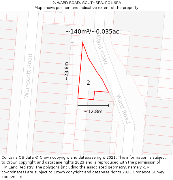 2, WARD ROAD, SOUTHSEA, PO4 9PA: Plot and title map